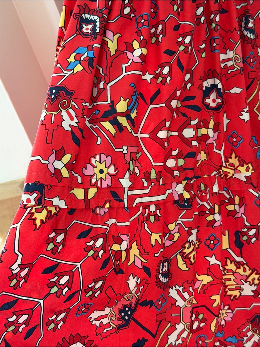 Anthropologie XL Somerset Red Tiered Short Sleeve Maxi with Multicolor Print - Picture 5 of 5